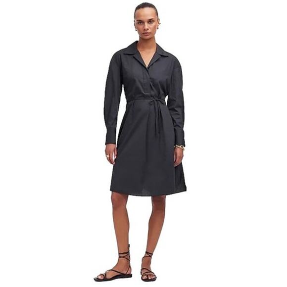 NWT Madewell Belted Mini Shirtdress in Large Black Minimalist Capsule Wardrobe - Picture 1 of 7